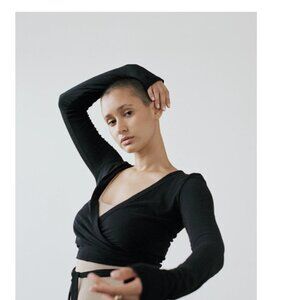 Ozma Dance Wrap Top black silk noile raw silk XL